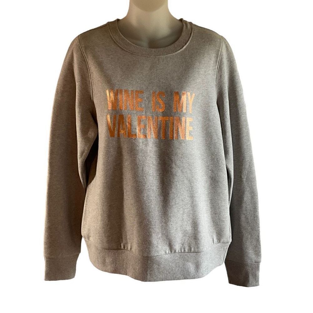 Halogen Sweatshirt Crew Neck Heather Grey Rose Gold Glitter Graphic Large